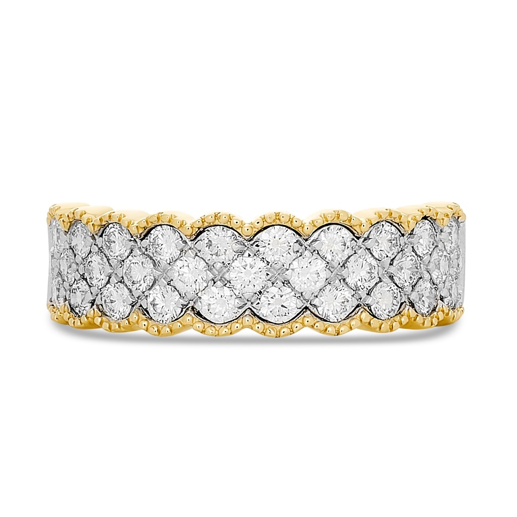 [R81875.1] 14Kt Two Toned Braided Ring With (31) Round Diamonds Weighing 0.80cttw