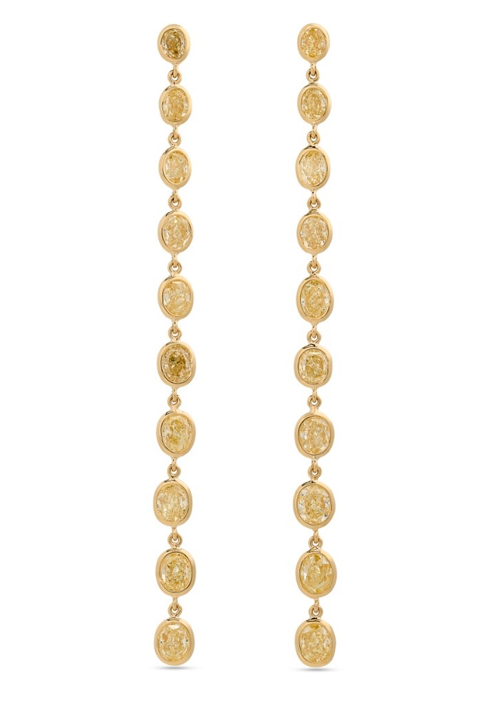 [PRTE08493-P] 18Kt Yellow Gold Diamond By the Inch Earrings With (20) Oval Yellow Diamonds Weighing 4.92cttw