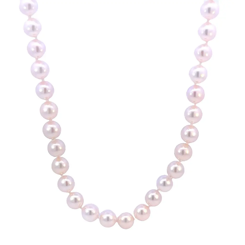 [7ST-#2] 7x6.5mm Cultured Pearl Strand Necklace 18" In 14Kt White Gold
