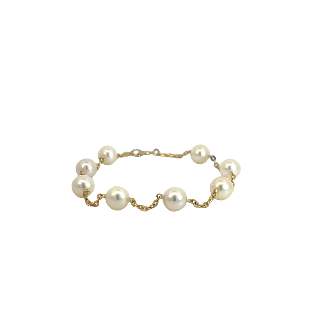 [TCY165] 14Kt Yellow Gold 7x6.5mm Pearl Tin Cup Necklace 16.5"