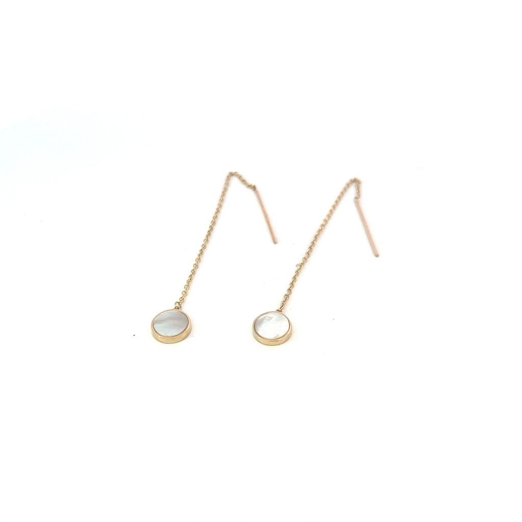 [MPE2Y] 14Kt Yellow Gold Round Mother Of Pearl Threader Earrings