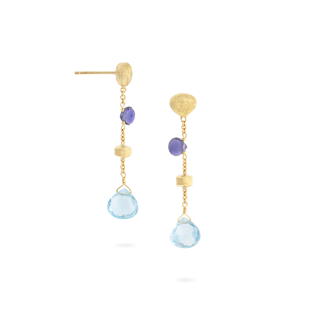 18Kt Yellow Gold Paradise Iolite And Topaz Dangle Earrings