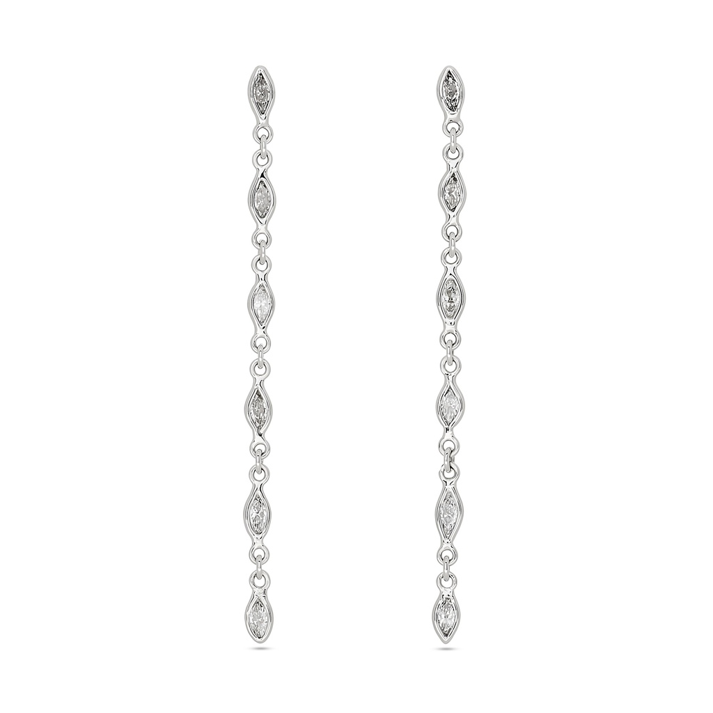 [OEWGD0.85M-O] 18Kt White Gold Dangle Earrings With (16) Marquise Diamonds Weighing 0.85cttw