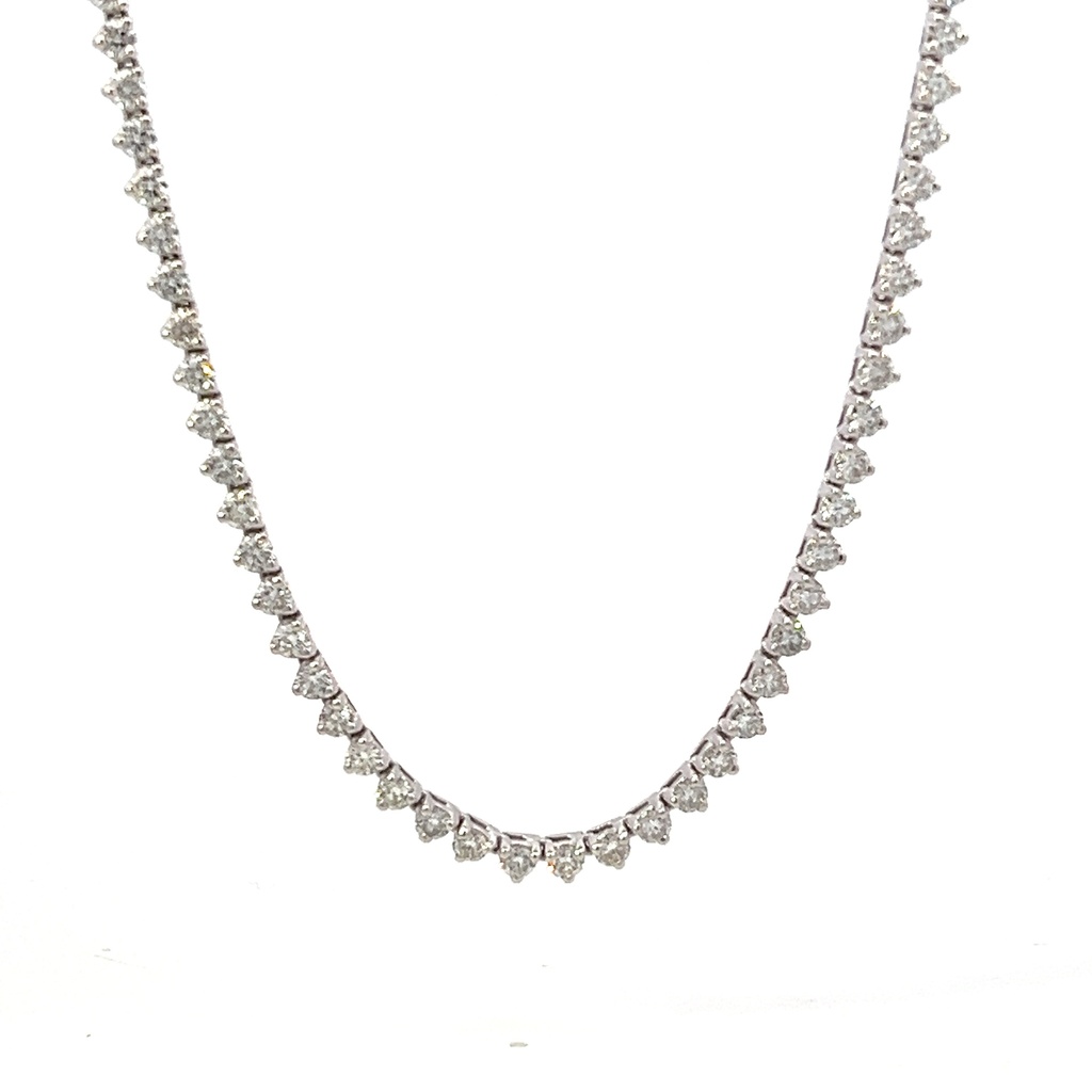 [N1-1000-W_168] 14Kt White Gold Three Prong Tennis Necklace With (122) Round Diamonds Weighing 9.80ct
