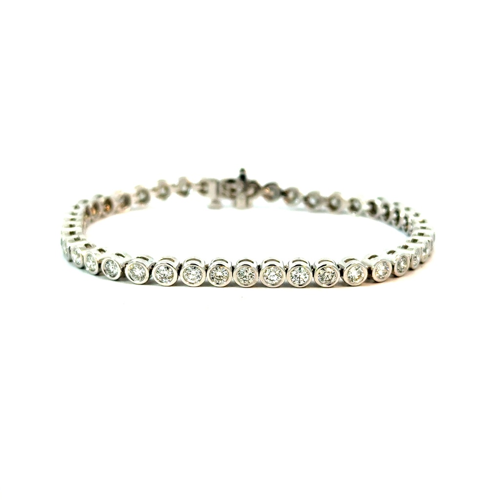 14Kt White Gold Bezel Set Tennis Bracelet With (43) Round Diamonds Weighing 3.56cttw