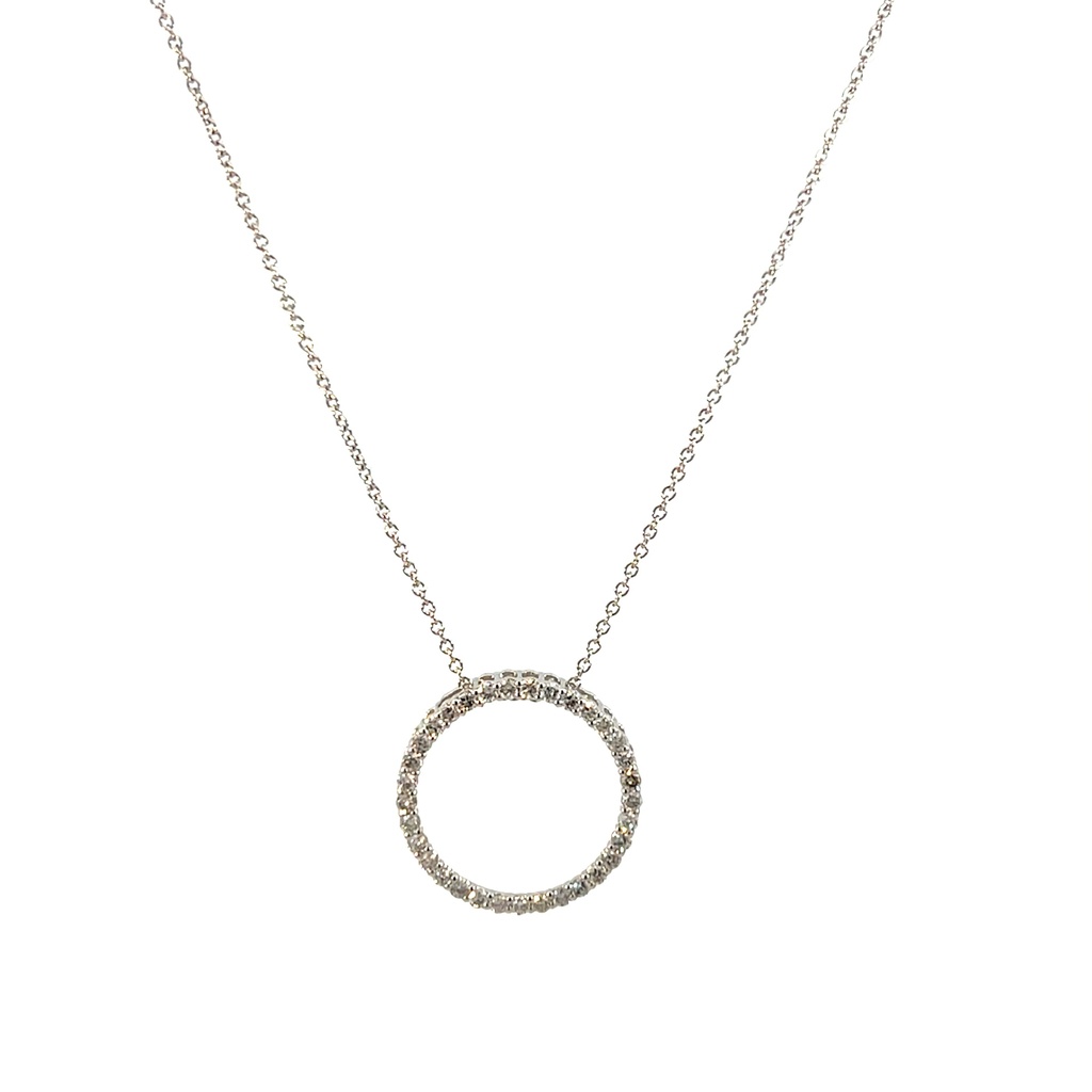 [P019-50-33-W_58] 14Kt White Gold Circle Pendant Necklace With (33) Round Diamonds Weighing 0.50cttw