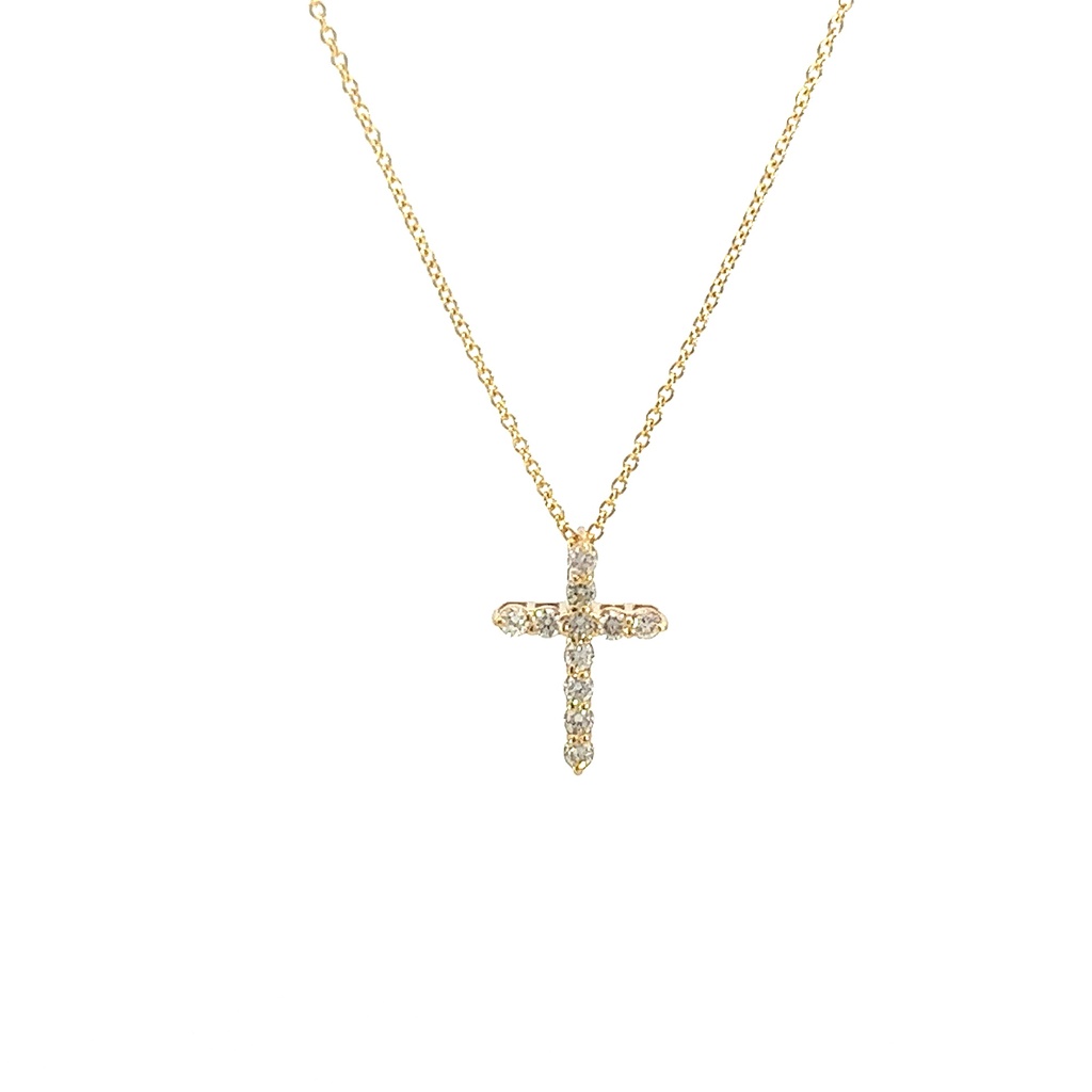 14Kt Yellow Gold Cross Necklace With (11) Round Diamonds Weighing 0.33cttw
