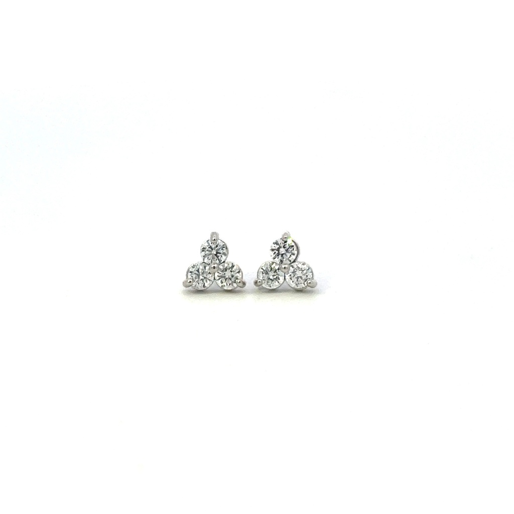 [E009-60-M_183] Trio Cluster Diamond Studs 0.59cttw 14Kt White Gold Pushbacks  