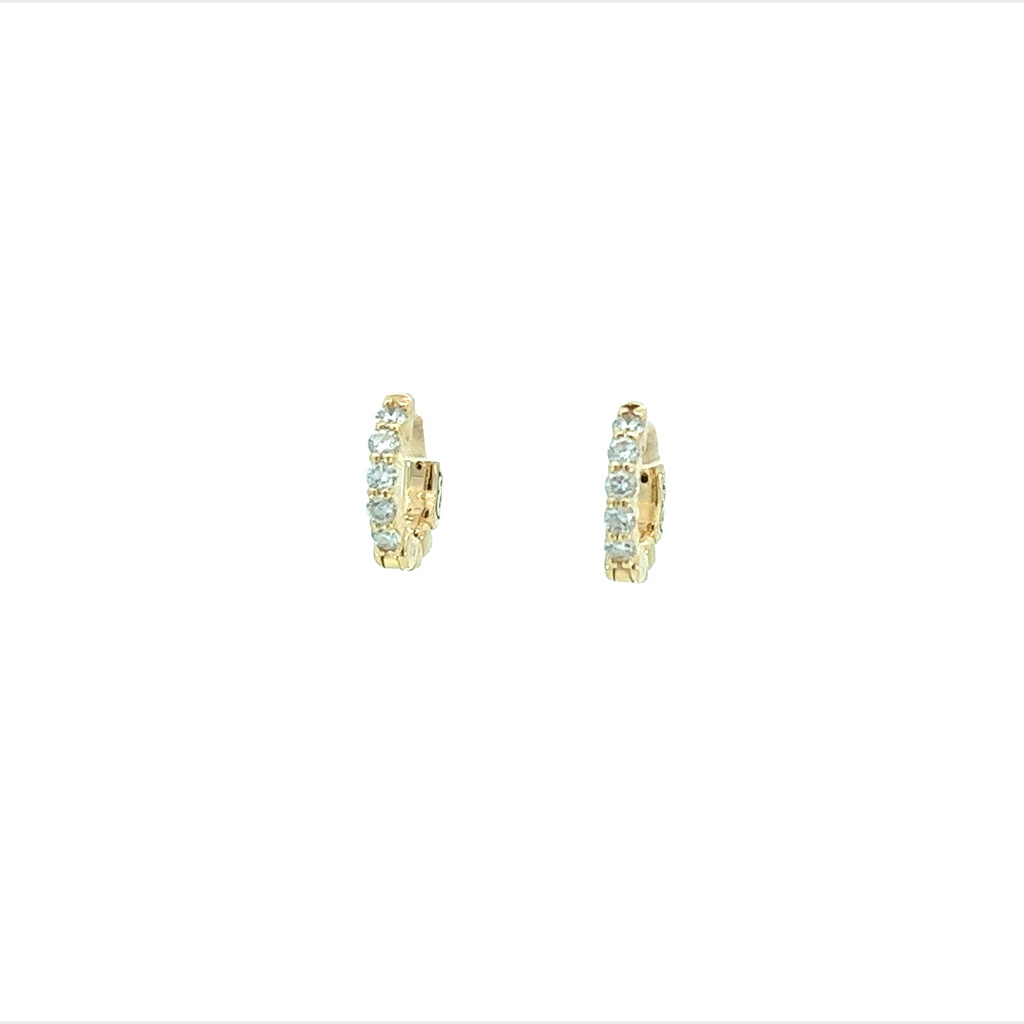 [E069-50-10-Y_71] 14Kt Yellow Gold Huggie Hoops With 10 Round Diamonds Weighing 0.49cttw