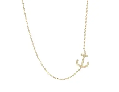 14Kt Yellow Gold Anchor Necklace With (22) Round Diamonds Weighing 0.08cttw 