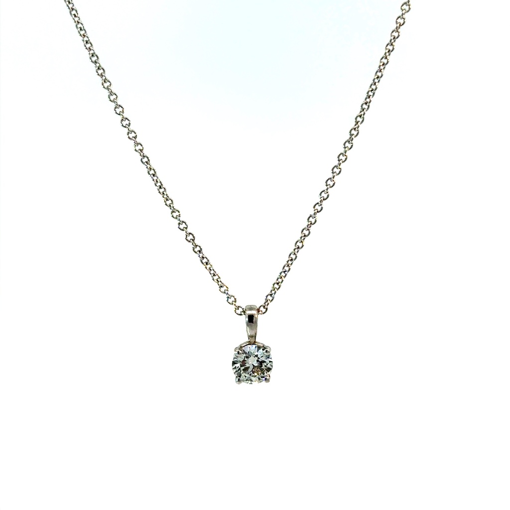 14Kt White Gold Solitaire Necklace With A Round Diamond Weighing 0.50ct