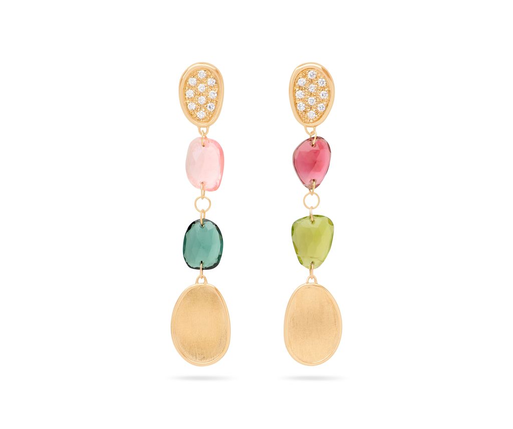 [OB1899-B_TM01_Y_02] 18Kt Yellow Gold Lunaria Tourmaline Earrings With Round Diamonds Weighing 0.16cttw