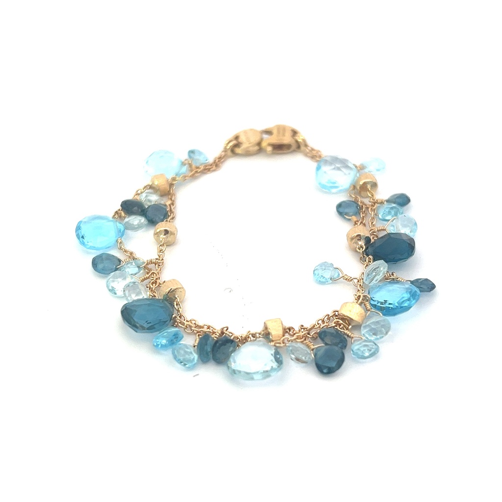 18Kt Yellow Gold Paradise Two Row Blue Topaz Bracelet 7.25" 