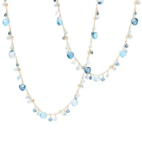18Kt Yellow Gold Paradise Mixed Blue Topaz Necklace 36" 