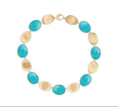 18Kt Yellow Gold Lunaria Turquoise Collar Necklace 17.75" 
