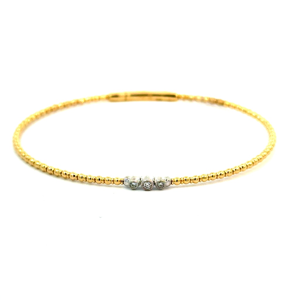 [BDD4662A-344] 14Kt Two Toned Beaded Flex Bangle With (3) Round Diamonds Weighing 0.06cttw