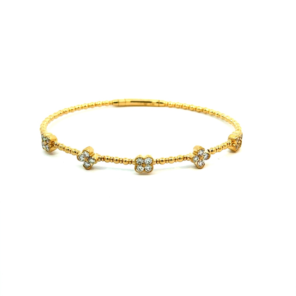 [BDD5319-314] 14Kt Yellow Gold Clover Station Bracelet With (20) Round Diamonds Weighing 0.89ct