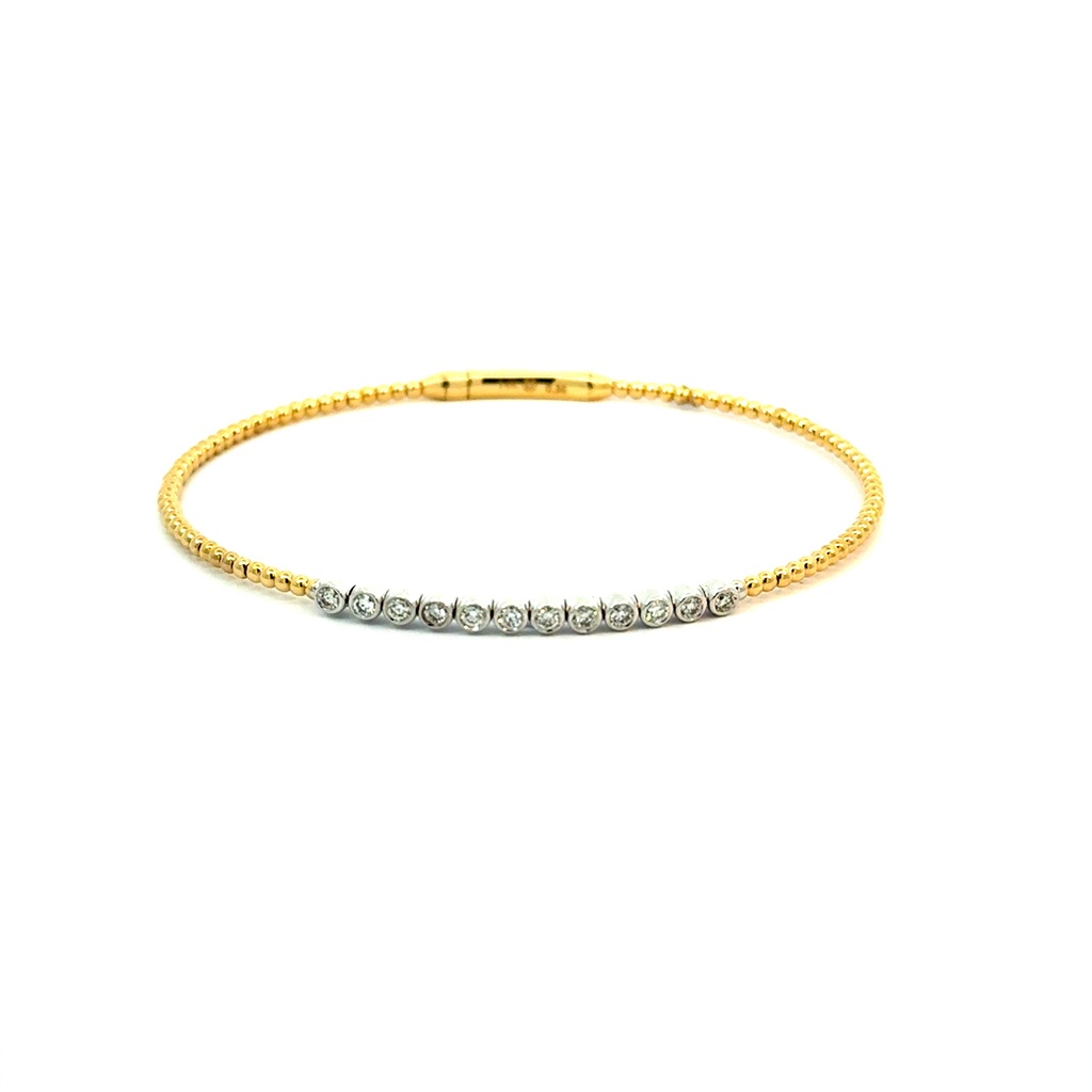 [BDD4663-417] 14Kt Two Toned Beaded Flex Bangle With (12) Round Diamonds Weighing 0.36cttw