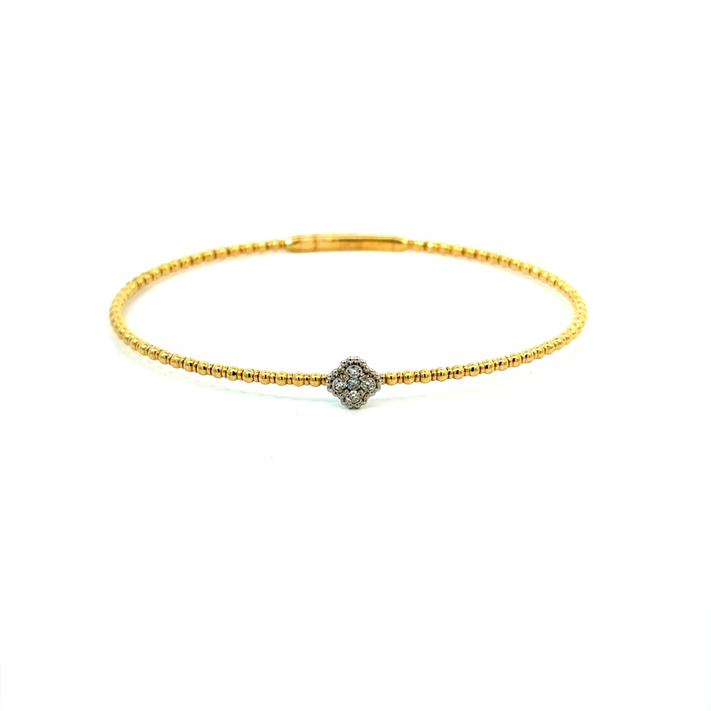 [BDD4706A-325] 14Kt Two Toned Beaded Flex Bangle With (5) Round Diamonds Weighing 0.10cttw