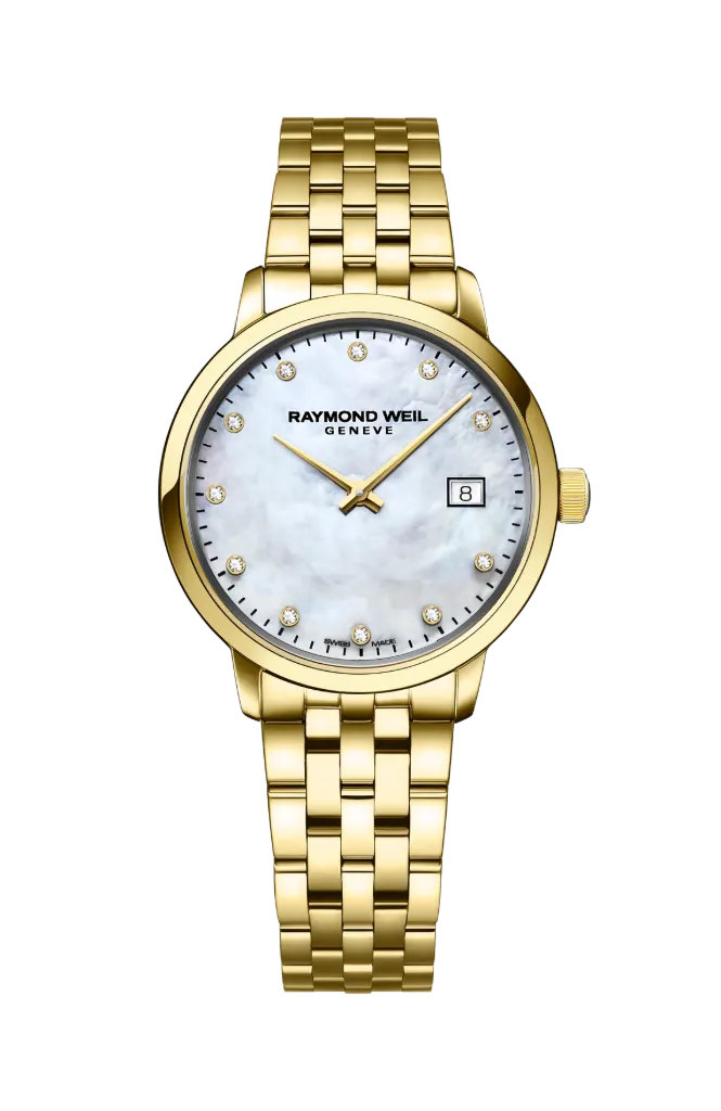 [5985-P-97081] Raymond Weil 29mm Toccata Mother Of Pearl Dial Watch With 11 Round Diamonds Weighing 0.03cttw and A Stainless Steel Strap