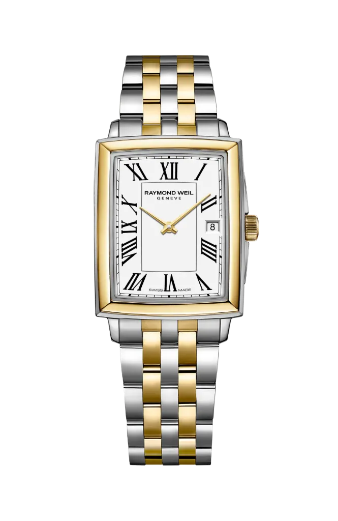 [5925-STP-00300] Raymond Weil 22x28mm Toccata White Dial Quartz Watch With A Two Toned Strao