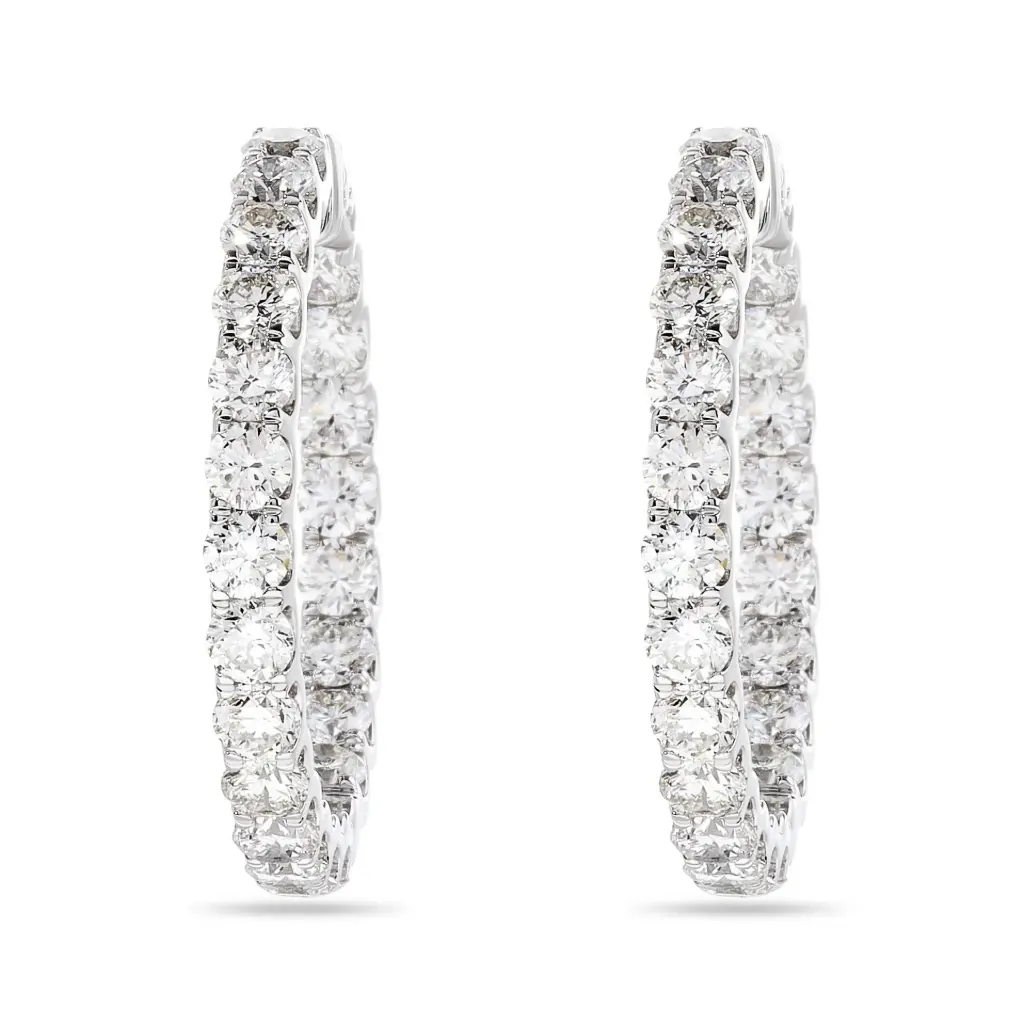[E78186.1] 14Kt White Gold In/Out Hoops With (44) Round Diamonds Weighing 6.70cttw