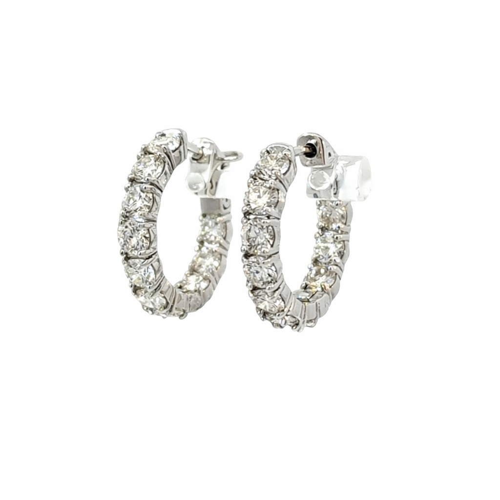 [E030-400-20-W ER181] 14Kt White Gold In/Out Hoops With (20) Round Diamonds Weighing 3.90cttw