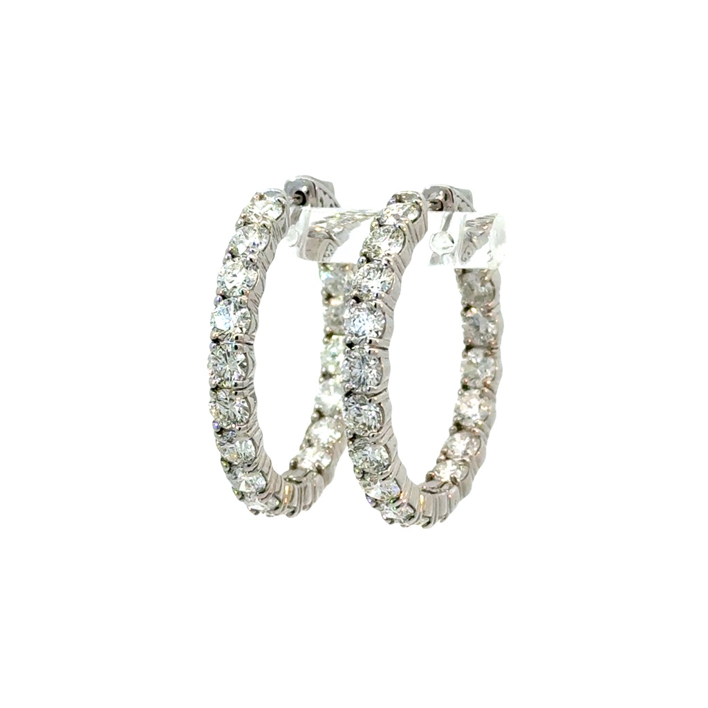 [E030-720-36-W ER133] 14Kt White Gold In/Out Hoops With (36) Round Diamonds Weighing 7.20cttw
