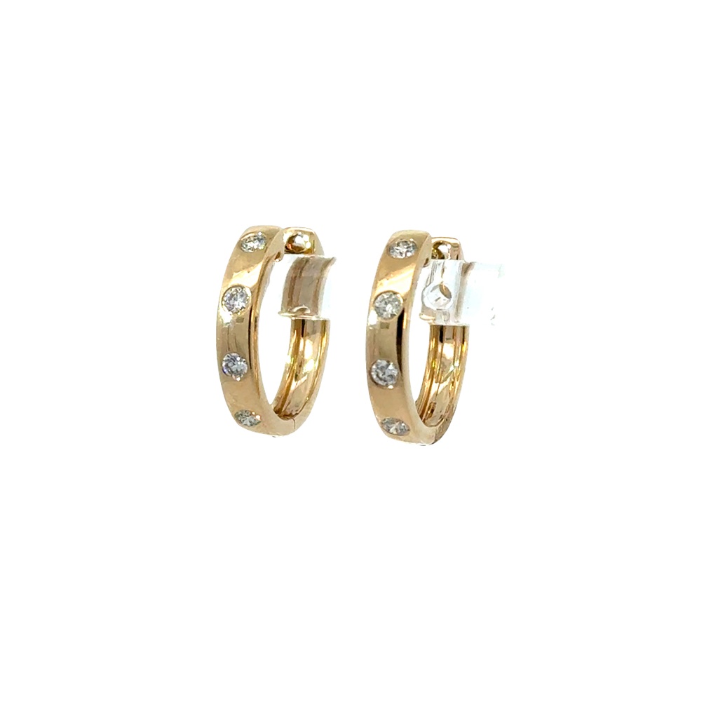 [ED2499-408] 14Kt Yellow Gold Hoops With (8) Burnished Set Diamonds Weighing 0.28cttw