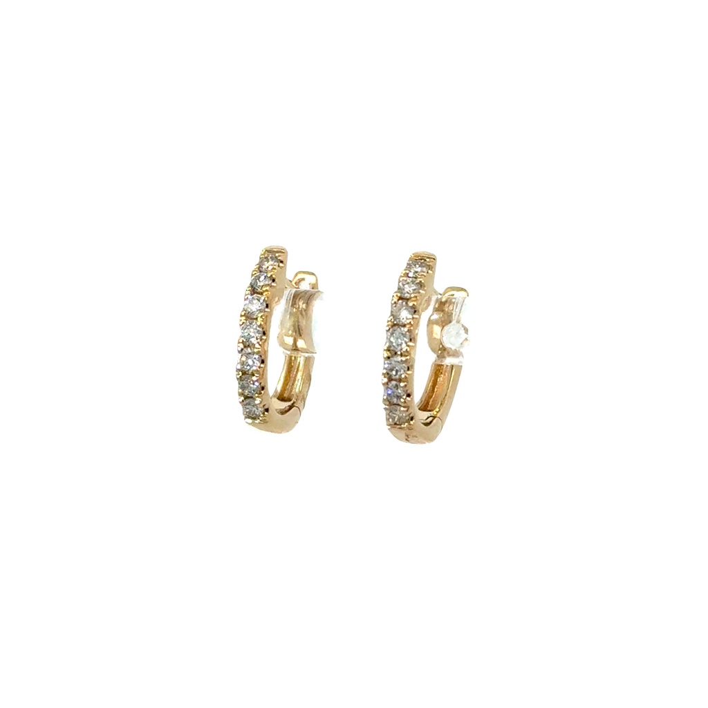 [ED1344B-369] 14Kt Yellow Gold Hoops With (14) Round Diamonds Weighing 0.30cttw