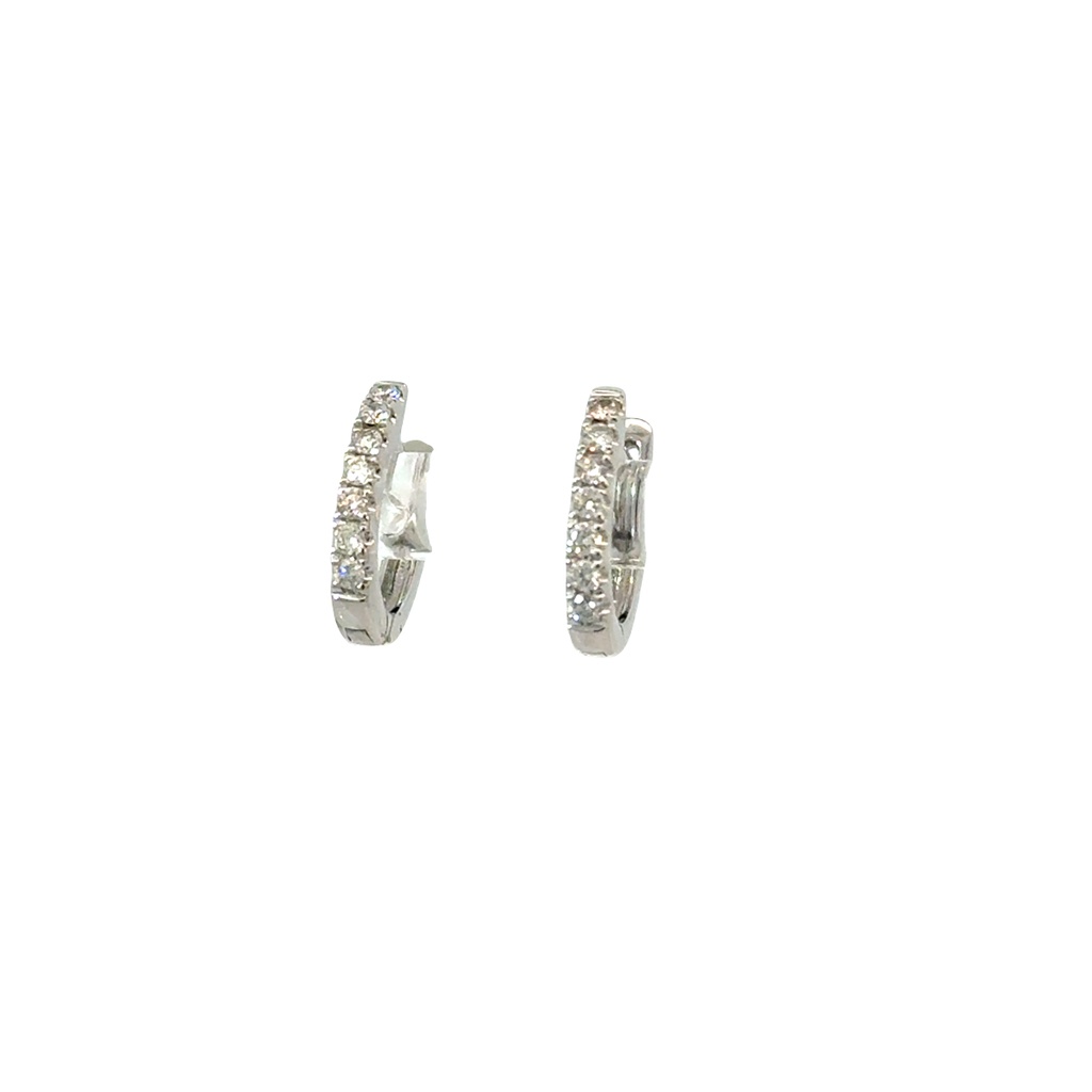 [ED1424B-907] 14Kt White Gold Hoops With (14) Round Diamonds Weighing 0.18cttw
