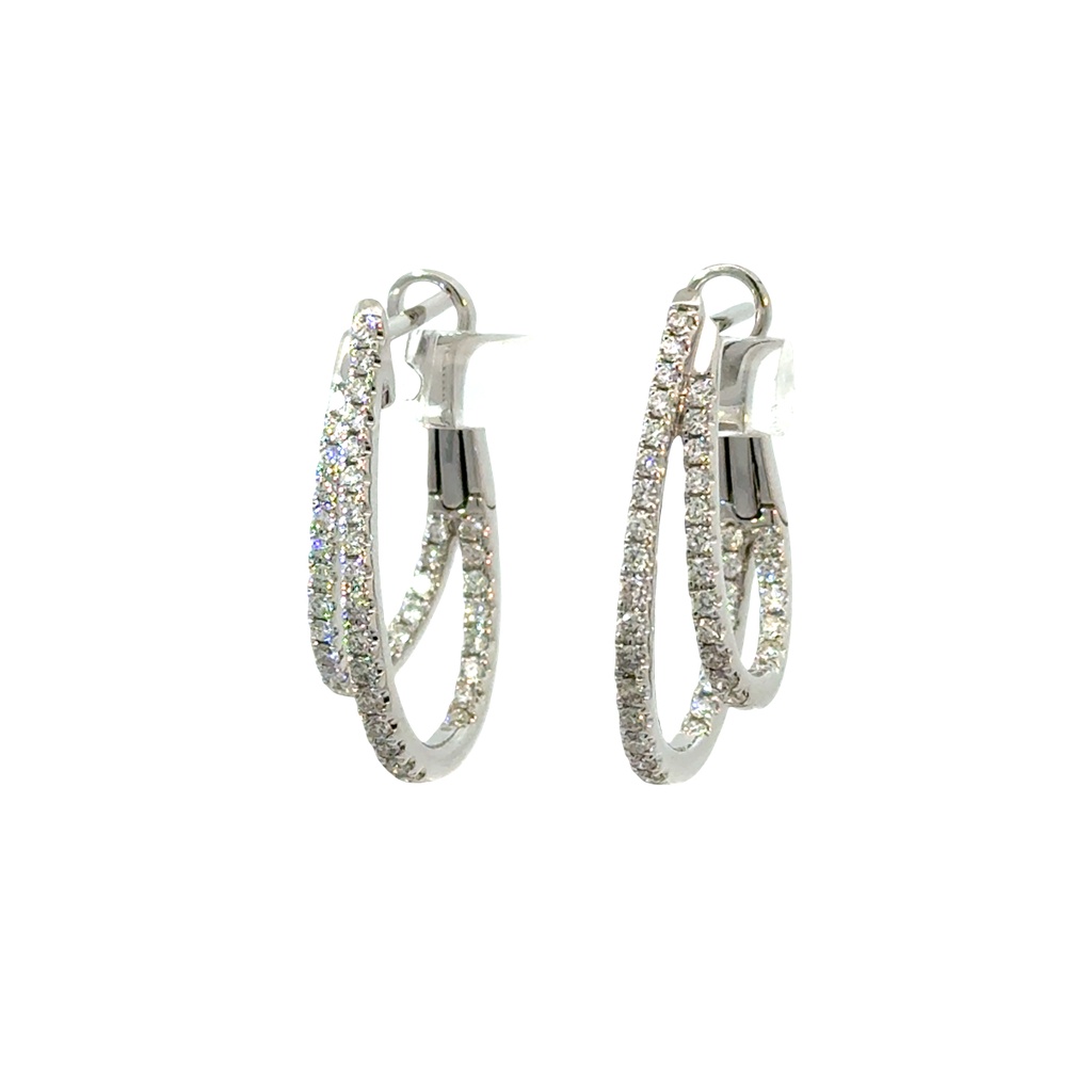 [ED4085-311] 14Kt White Gold Two Row Earrings With (86) Round Diamonds Weighing 0.87cttw