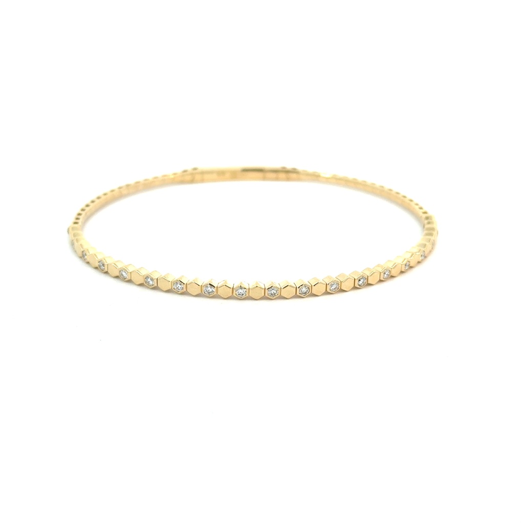 [BDD7228-303] 14Kt Yellow Gold Flexi Bangle With (19) Round Diamonds Weighing 0.38cttw