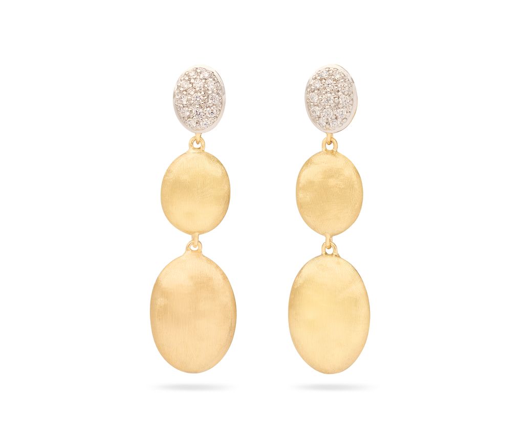 [OB1694_B_YW_Q6] 18Kt Two Tone Siviglia Triple Drop Diamond Earrings 0.17cttw