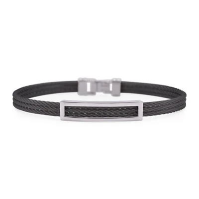 Stainless Steel Black Nautical Cable Men's Open ID Bracelet Sz8