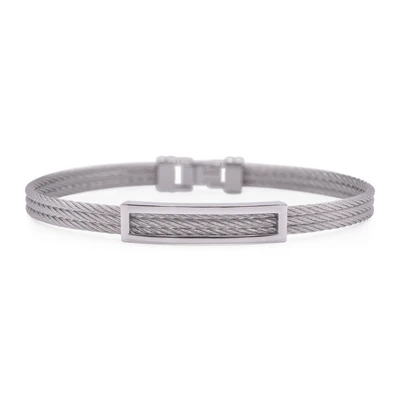 Stainless Steel Grey Nautical Cable Men's Open ID Bracelet Sz8