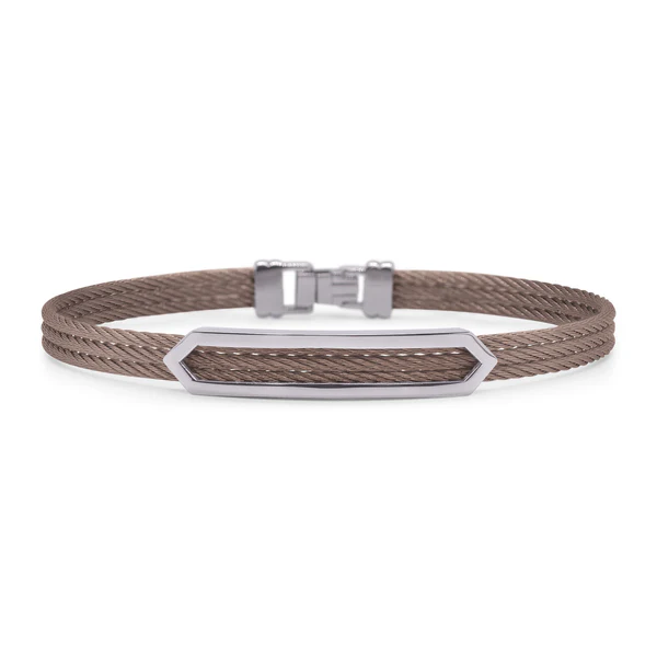 [04-15-1076-00] Stainless Steel Chocolate Nautical Cable Open ID Arrow Bracelet Sz8