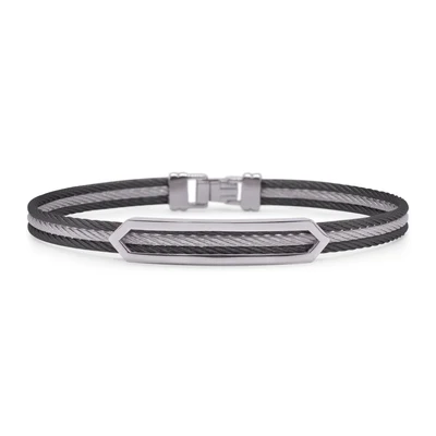 Stainless Steel Grey And Black Nautical Cable Men's Open ID Arrow Bracelet Sz8