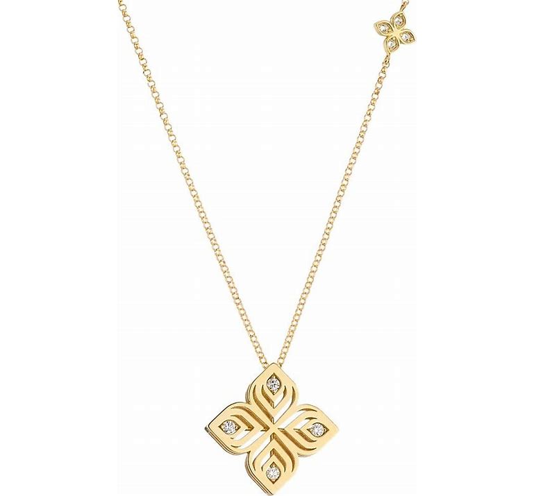 [7773650AY21X] 18Kt Yellow Gold Arabesque Flower Necklace With (8) Round Diamonds Weighing 0.08cttw