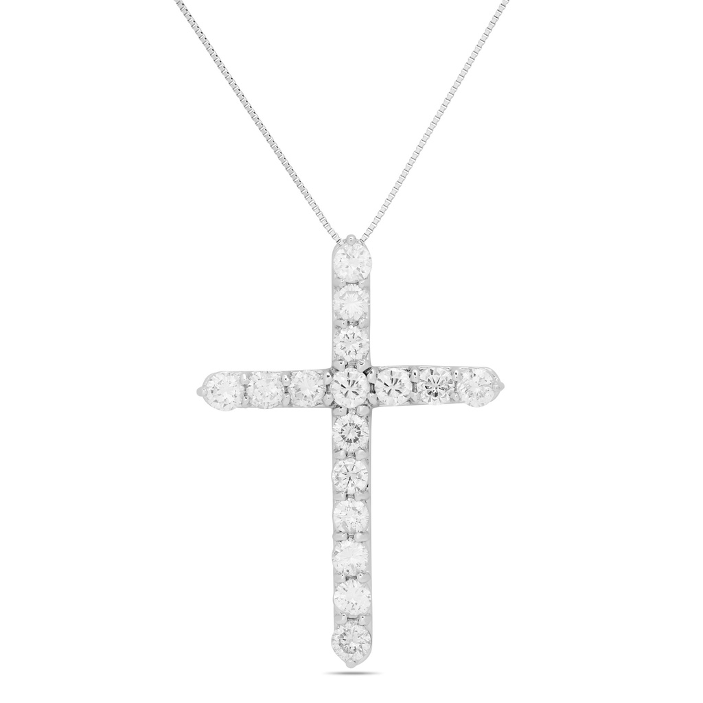 Platinum Cross Necklace With (16) Round Diamonds Weighing 4.13cttw