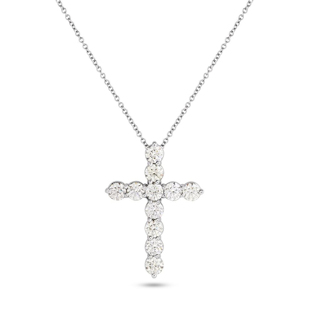[P78652] 18Kt White Gold Cross Necklace With (11) Round Diamonds Weighing 2.66cttw