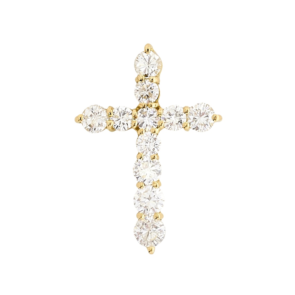 [P78903] 18Kt Yellow Gold Cross Necklace With (11) Round Diamonds Weighing 0.94cttw