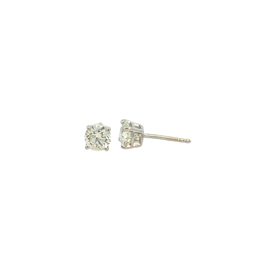 [S17482] Round Brilliant Cut Diamond Studs 1.00ct HI/VS2-SI 14Kt White Gold Basket Set Pushbacks