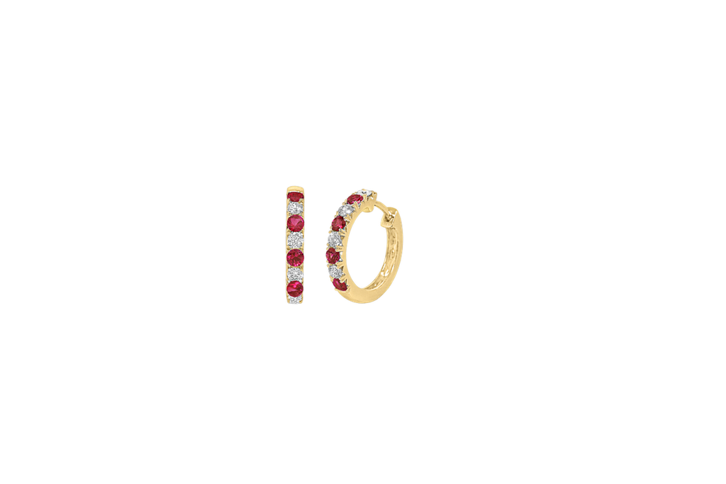 [E6103-R] 18Kt Yellow Gold Huggie Hoops With (8) Round Rubies Weighing 0.40ct And (8) Round Diamonds Weighing 0.32ct
