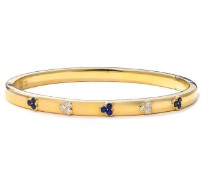 [BM1447] 18Kt Yellow Gold Trinity Round Sapphire And Diamond Bangle 0.39cttw