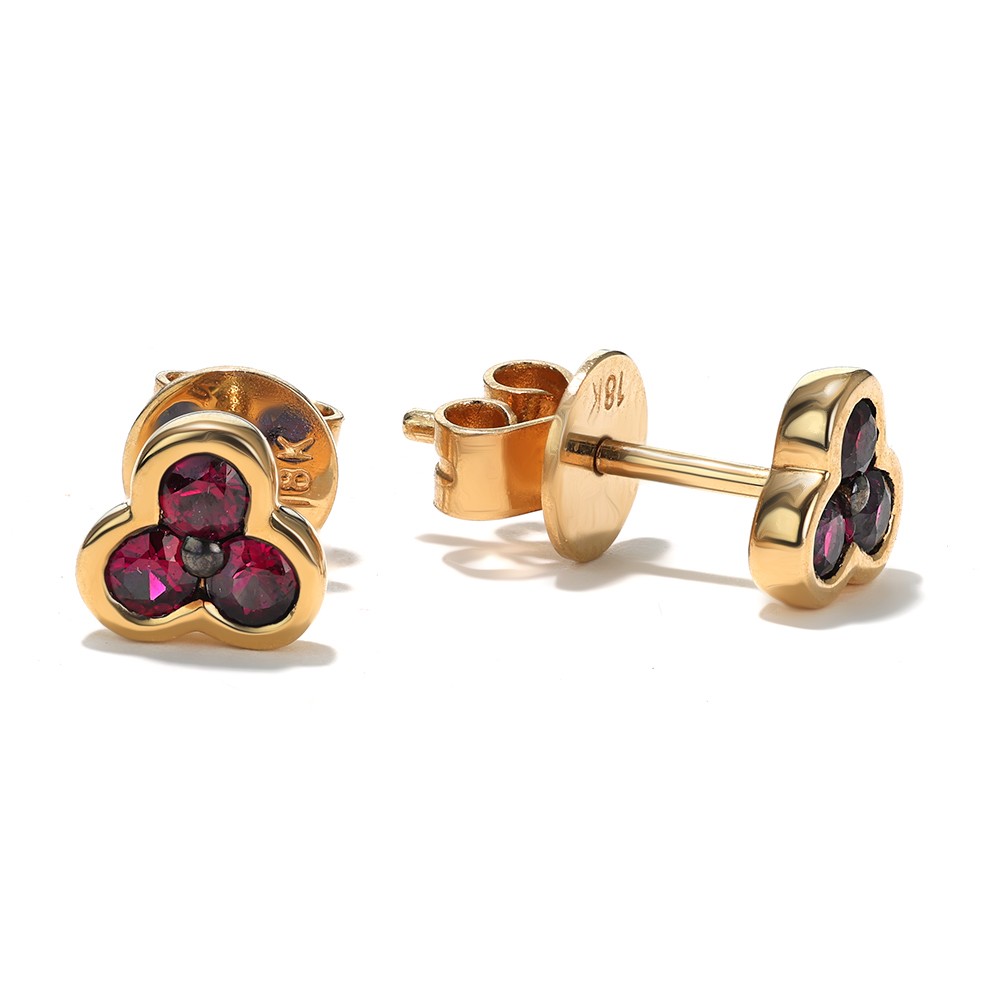 [EM1927-R] 18Kt Yellow Gold Trinity Studs With (6) Round Rubies Weighing 0.48cttw