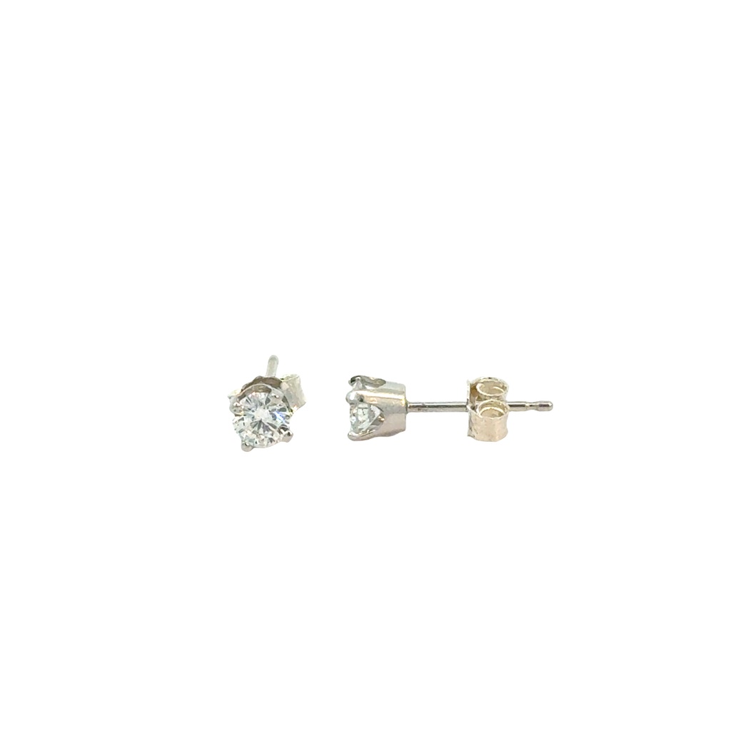 [S16446] Round Brilliant Cut Diamond Studs 0.40cttw F/SI1 14Kt White Basket Set Pushbacks