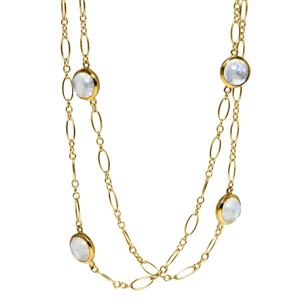 [NM1128] 18Kt Yellow Gold Figaro Chain Necklace With Moonstone Weighing 10.25cttw