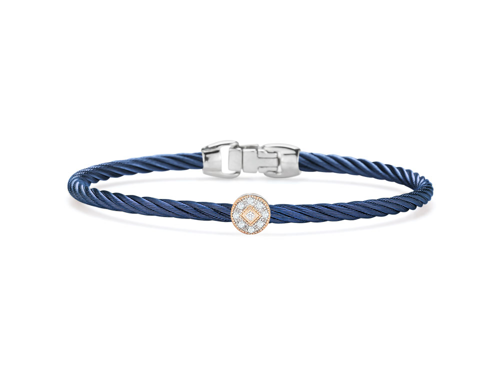 Diamond Blueberry Nautical Cable Circle Station Bracelet 0.05cttw