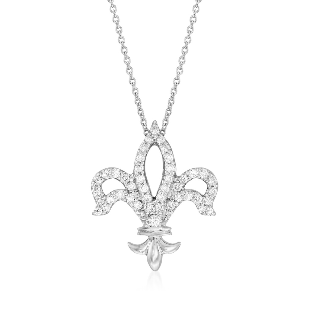 18Kt White Gold Open Fleur De Lis Necklace With (44) Round Diamonds Weighing 0.25cttw